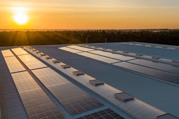 Solar panels at sunset